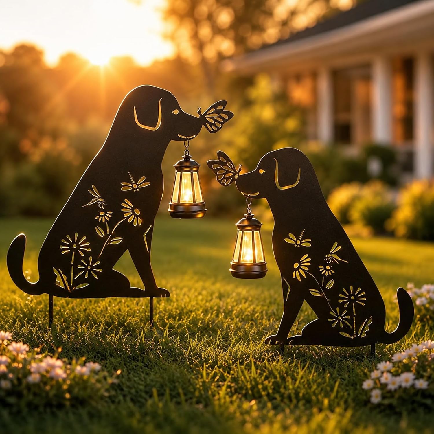 Solar Garden Stake Decorative Lantern for Outdoor, 2 Pack Metal Squirrels Silhouette Lights for Lawn, Pathway, Patio, Yard Outdoor Decor Gifts for Women Mom and Grandma
