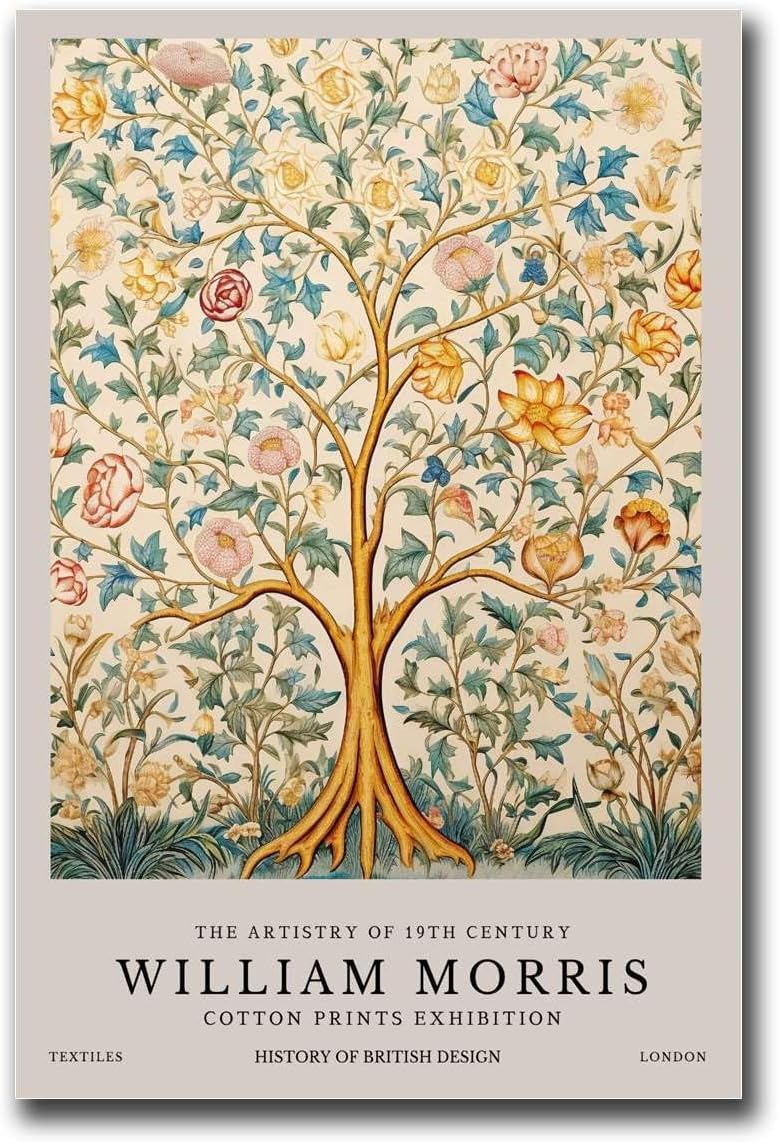 ZZYGGN GMGSW William Morris Prints Vintage Tree Poster Exhibition Wall Art William Morris Canvas Painting Floral Picture for Home Wall Decor 16x20in Frameless