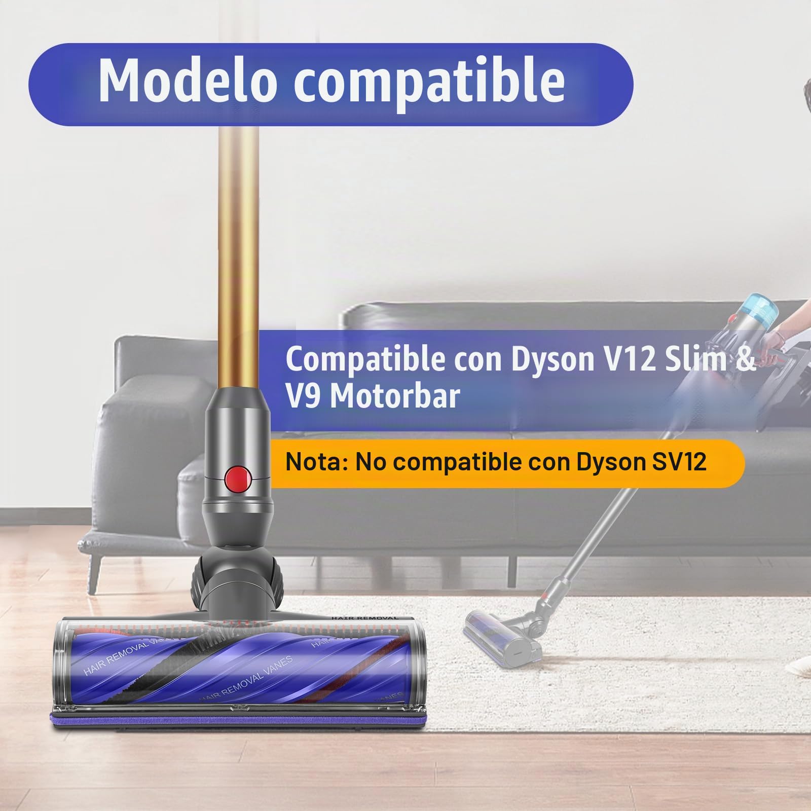 Cepillo Recambio para Dyson V12 Detect Slim / V9 Motorbar | Cabezal de repuestos para antigroviglio, Adecuado para pavimentos de madera dura, Adecuado para moqueta