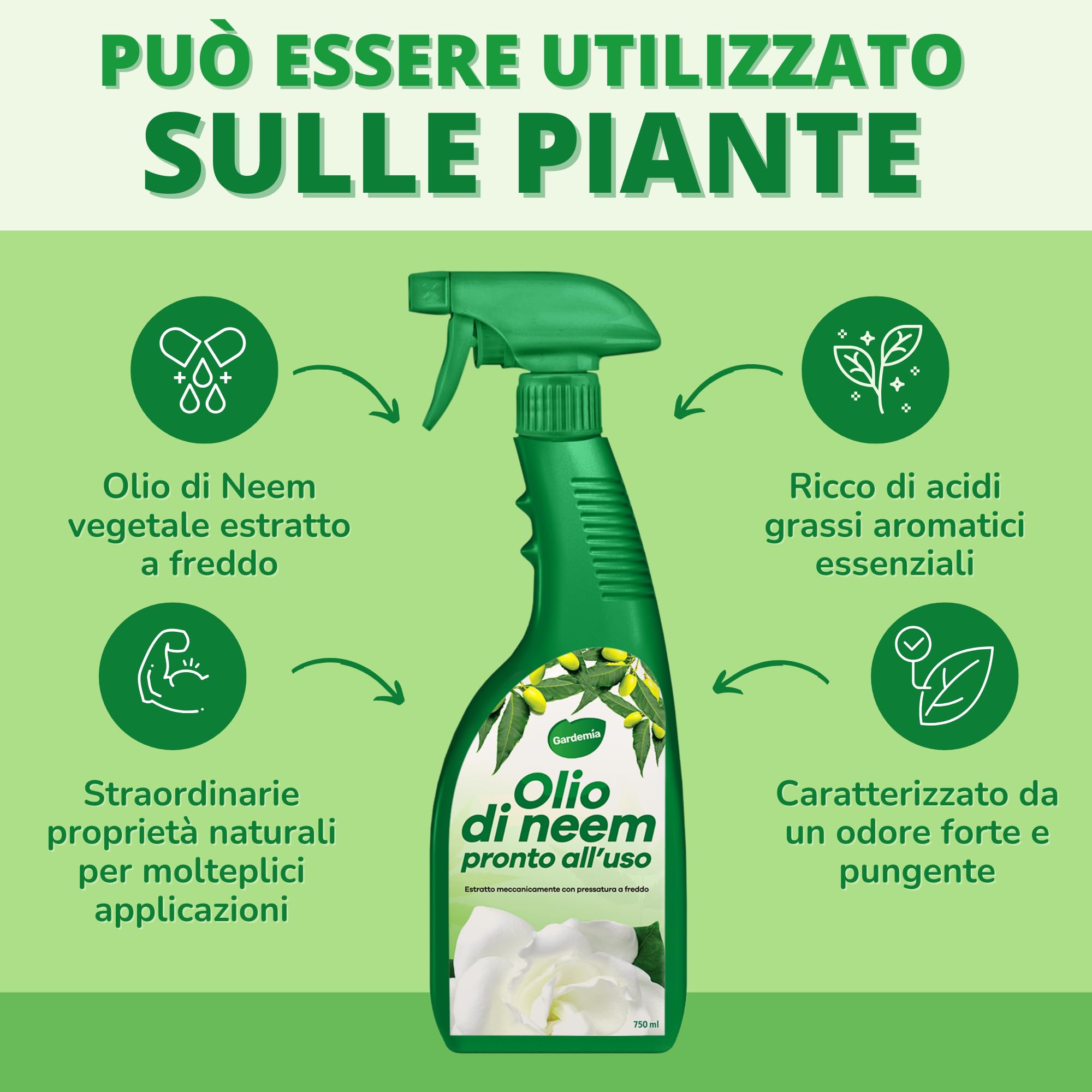 Gardemia Olio di Neem Spray per Piante 750ml Pronto Uso Azione Naturale
