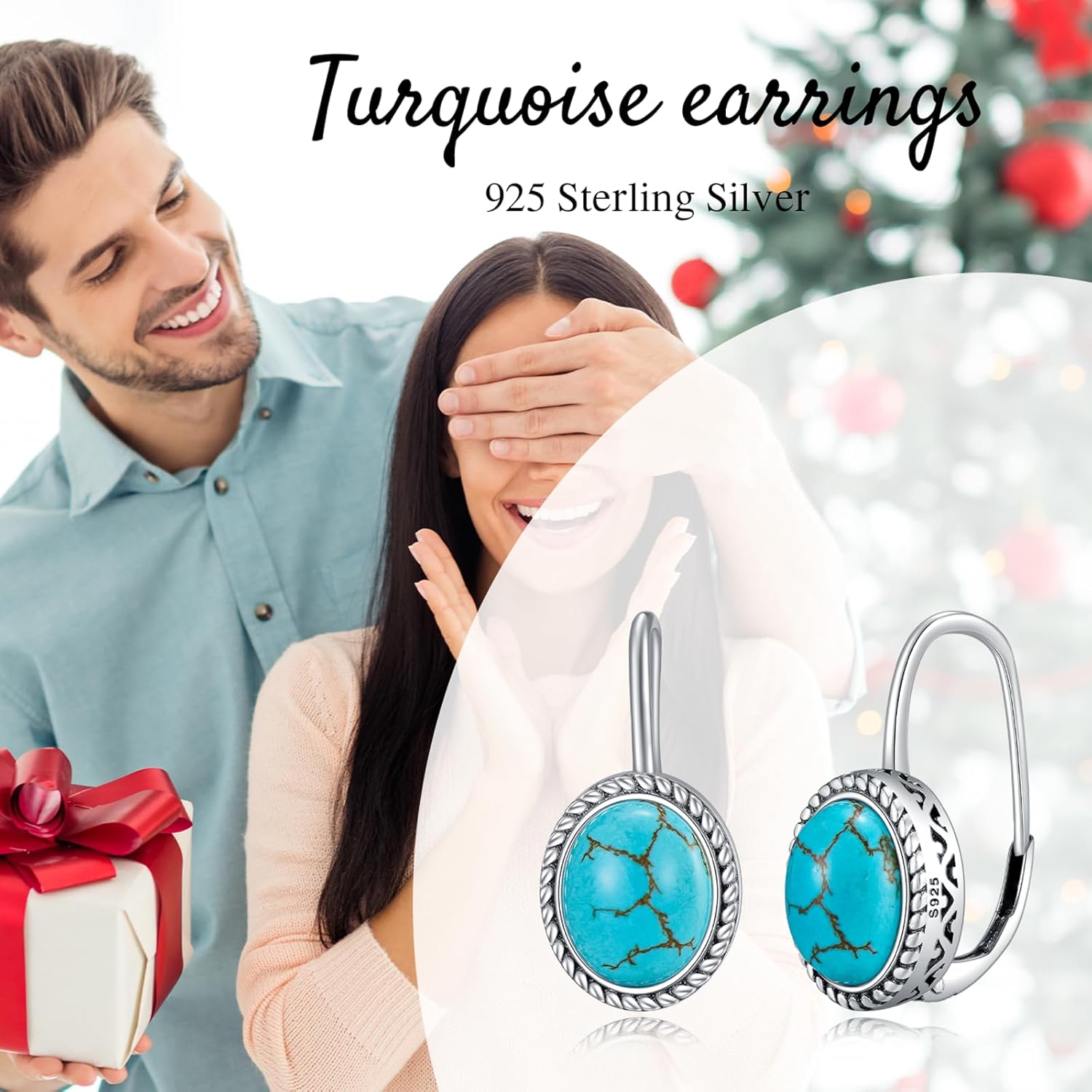 Genuine Turquoise Earrings 925 Sterling Silver Vintage 10-11mm Green Turquoise Leverback Earrings Gifts for Women