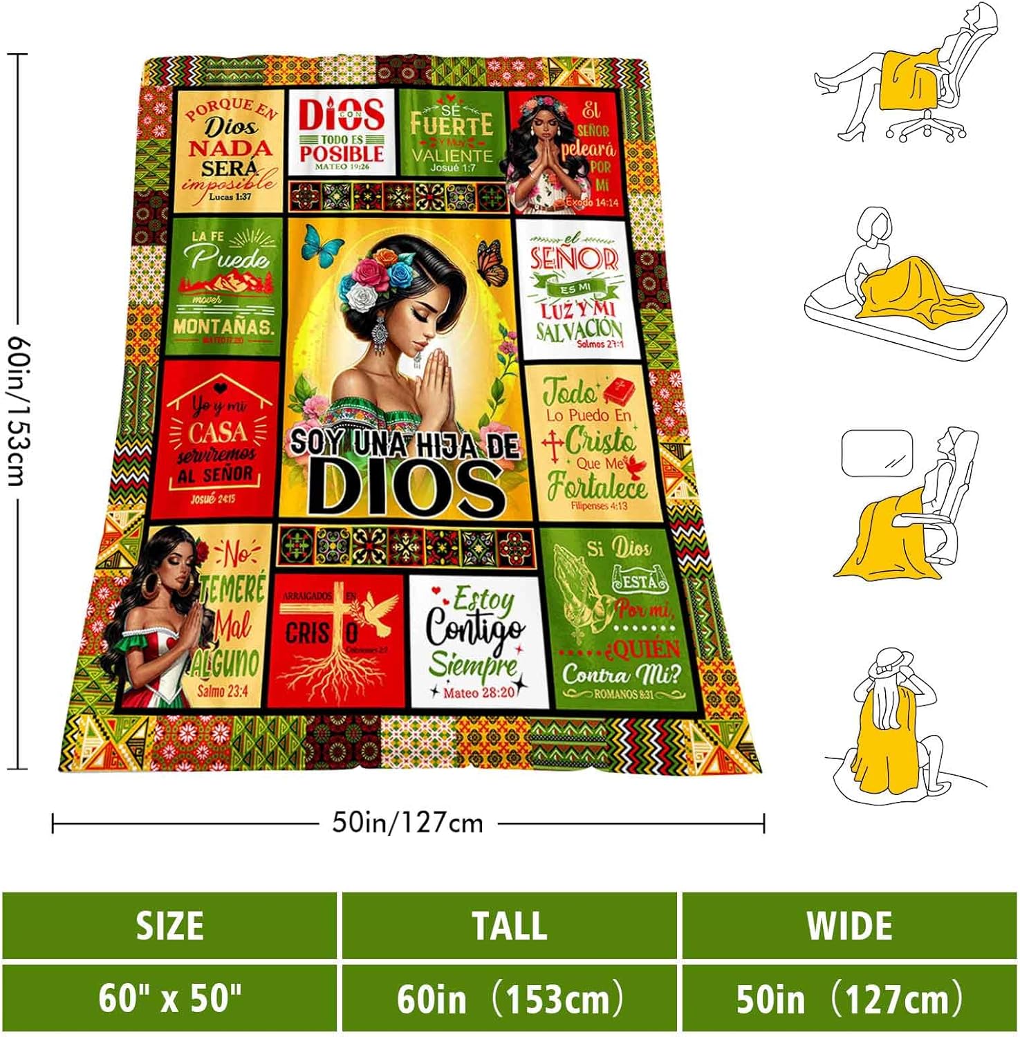 Mexican American Christian Blanket for Women in Spanish, Regalos Cristianos para Mujer en Español Blanket 60" X 50", Religious Gifts for Woman - Image 3