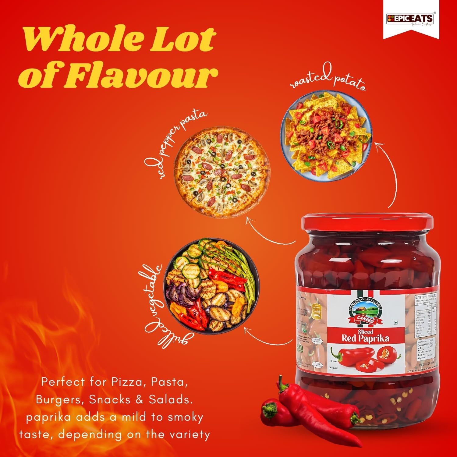 CANEEN Sliced Red Paprika in Jar – 100% Vegan, Ready-to-Eat, Fiber-Rich – Ideal Topping for Pizza, Pasta, Burgers, Snacks & Salads (680g, Pack of 3) - Image 6 thumbnail