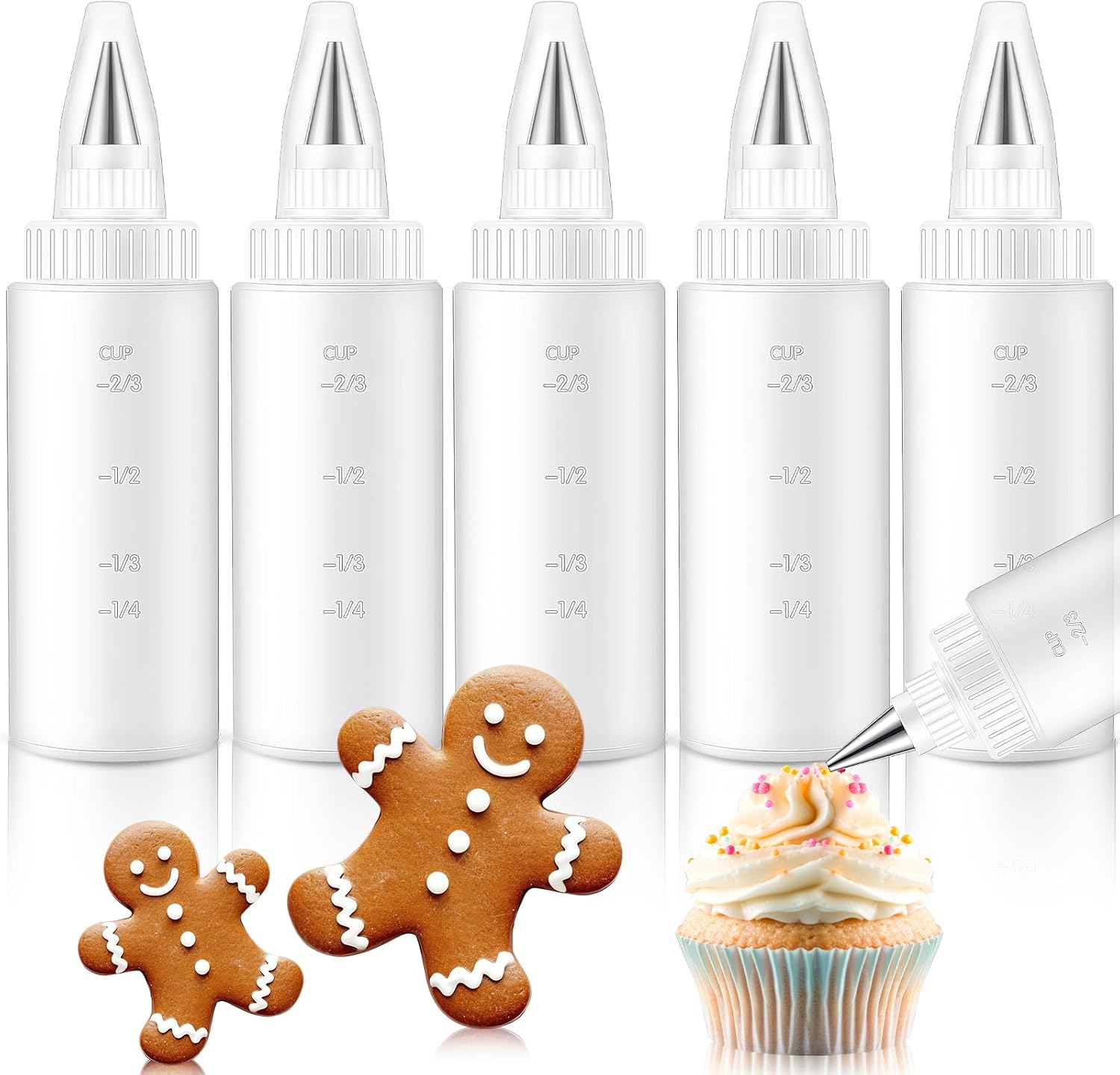 LemonRoad 5 Pcs Plastic Squeeze Bottles for Cookie Icing Bottle Decorating Supplies Squeezing Applicator Writer for Food Coloring Frosting Pancake Arts(4oz+8oz)