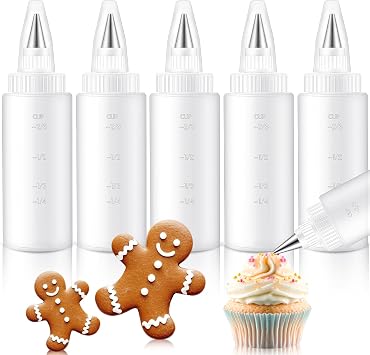 LemonRoad 5 Pcs Plastic Squeeze Bottles for Cookie Icing Bottle Decorating Supplies Squeezing Applicator Writer for Food Coloring Frosting Pancake Arts4oz