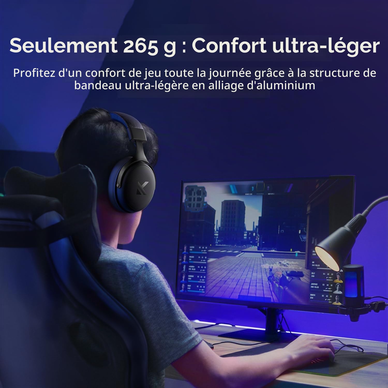 MCHOSE V9 Pro Casque Gaming, Son Surround 7.1, Pilotes Audio 53 mm, Noir