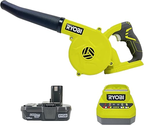 Ryobi Kit de soplador de taller compacto inalámbrico ONE+ de 18 voltios con batería y cargador, (embalaje no minorista)