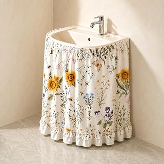 Sink Skirt for Bathroom, Self-Adhesive Waterproof Sink Cover, 55"x32" | Waterproof fabric, ruffle edge design, easy peel-and-stick setup, hides pipes and clutter, fits bathroom kitchen laundry