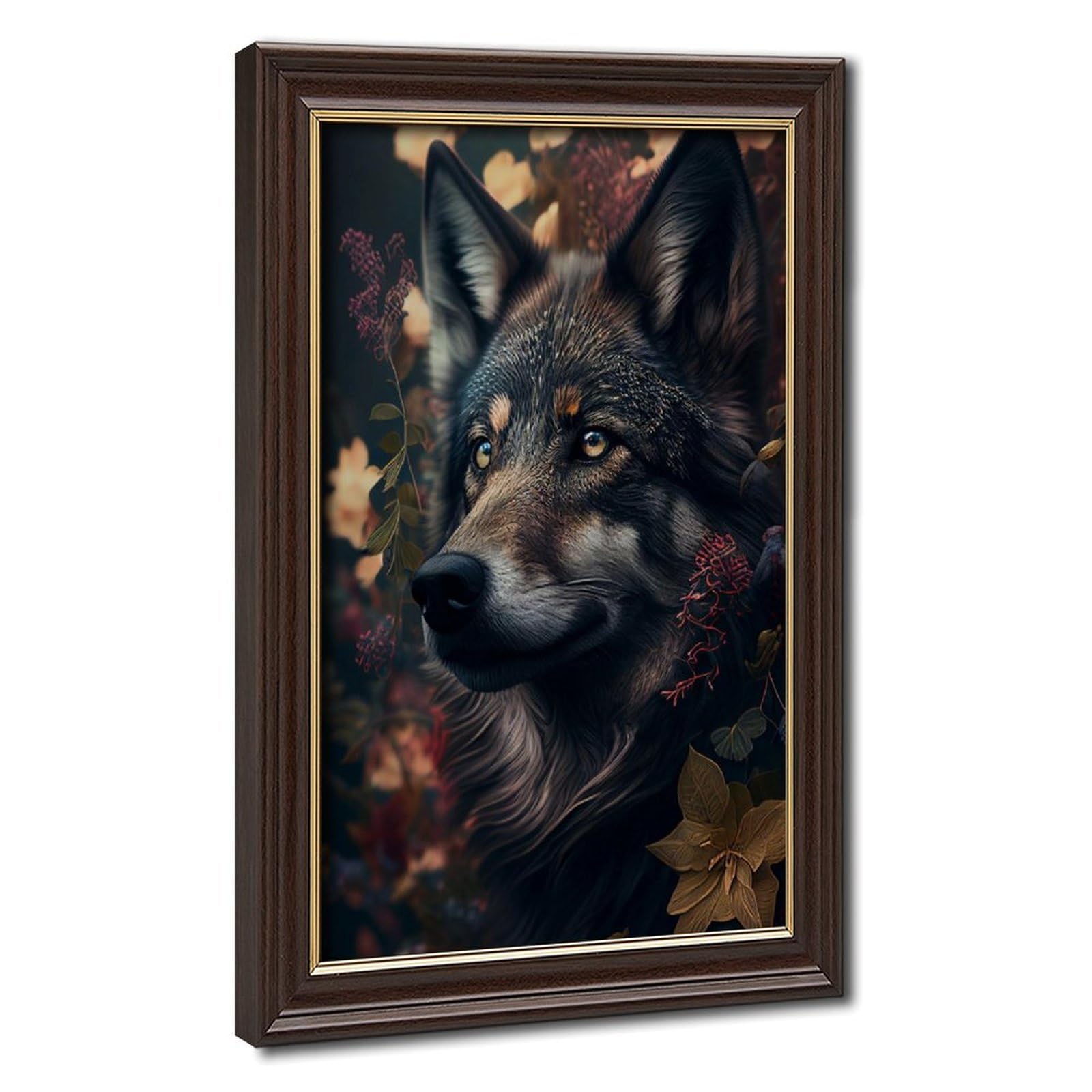 Bareronor Mokume Gane Frame-Style Boho Wolf Canvas Poster For Home Decor Gift