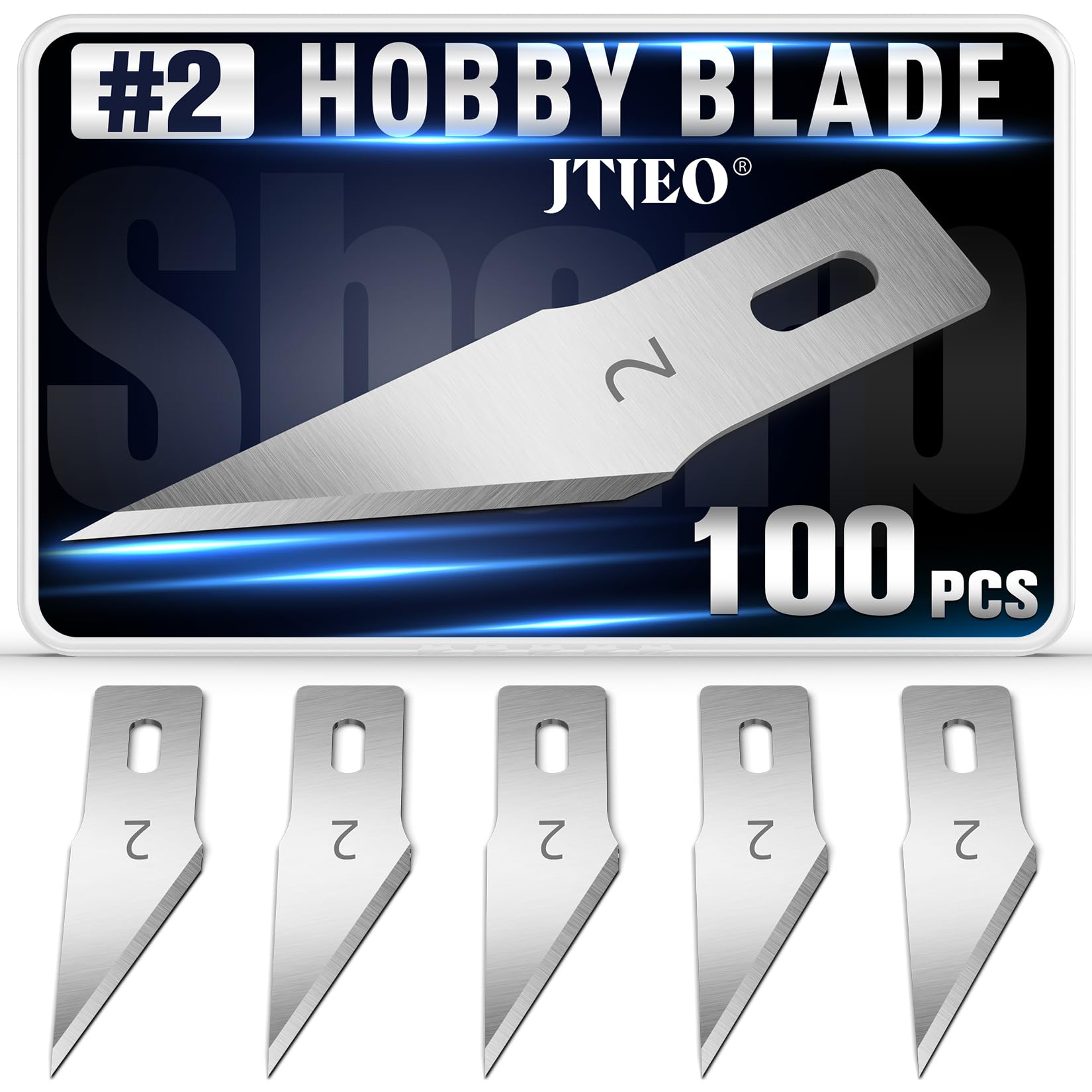 JTIEO100 Pack Exacto Knife Blades #2, SK5 Carbon Steel Exacto Blades Refill Craft Art Knife Replacement Blades with Storage Case for Craft, Hobby, Scrapbooking, Stencil
