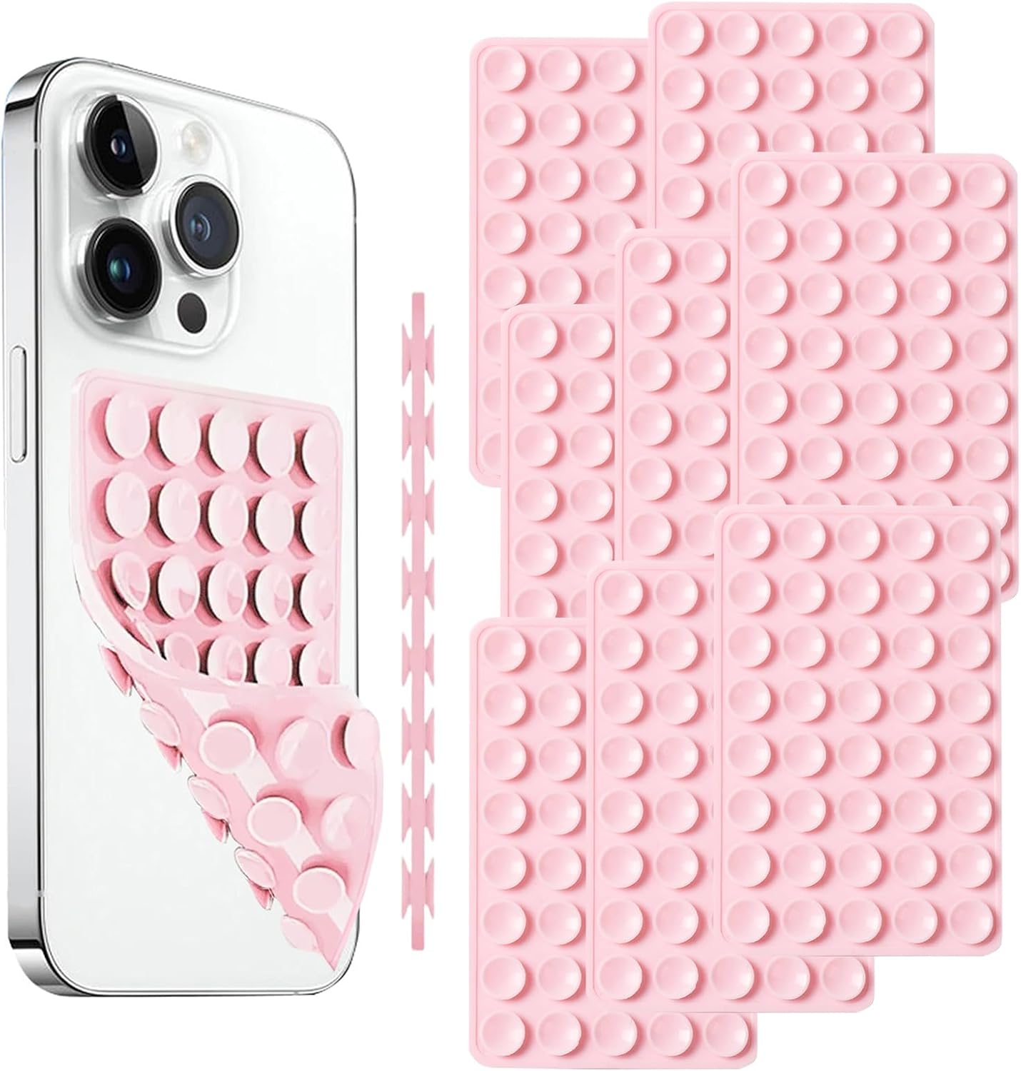 10 Pieces Suction Phone Case Mount, Phone Stand for Mirror Glass, Silicone Double Sided Suction Cup Mirror Phone Stand for Wall Tiles, Mirror, Transparent Shells, Metal Surface (Pink)