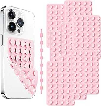 10 Pieces Suction Phone Case Mount, Phone Stand for Mirror Glass, Silicone Double Sided Suction Cup Mirror Phone Stand for Wall Tiles, Mirror, Transparent Shells, Metal Surface Pink