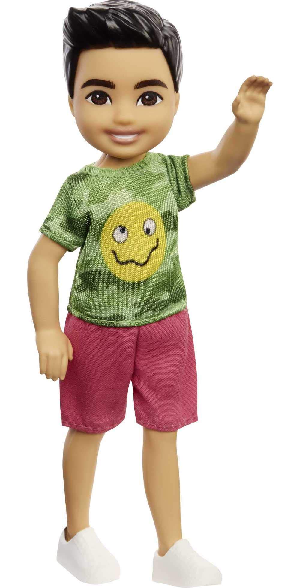 Barbie Chelsea Boy Doll (6-inch Brunette) Wearing Camo T-Shirt, Shorts and Sneakers, Gift for 3 to 7 Year Olds