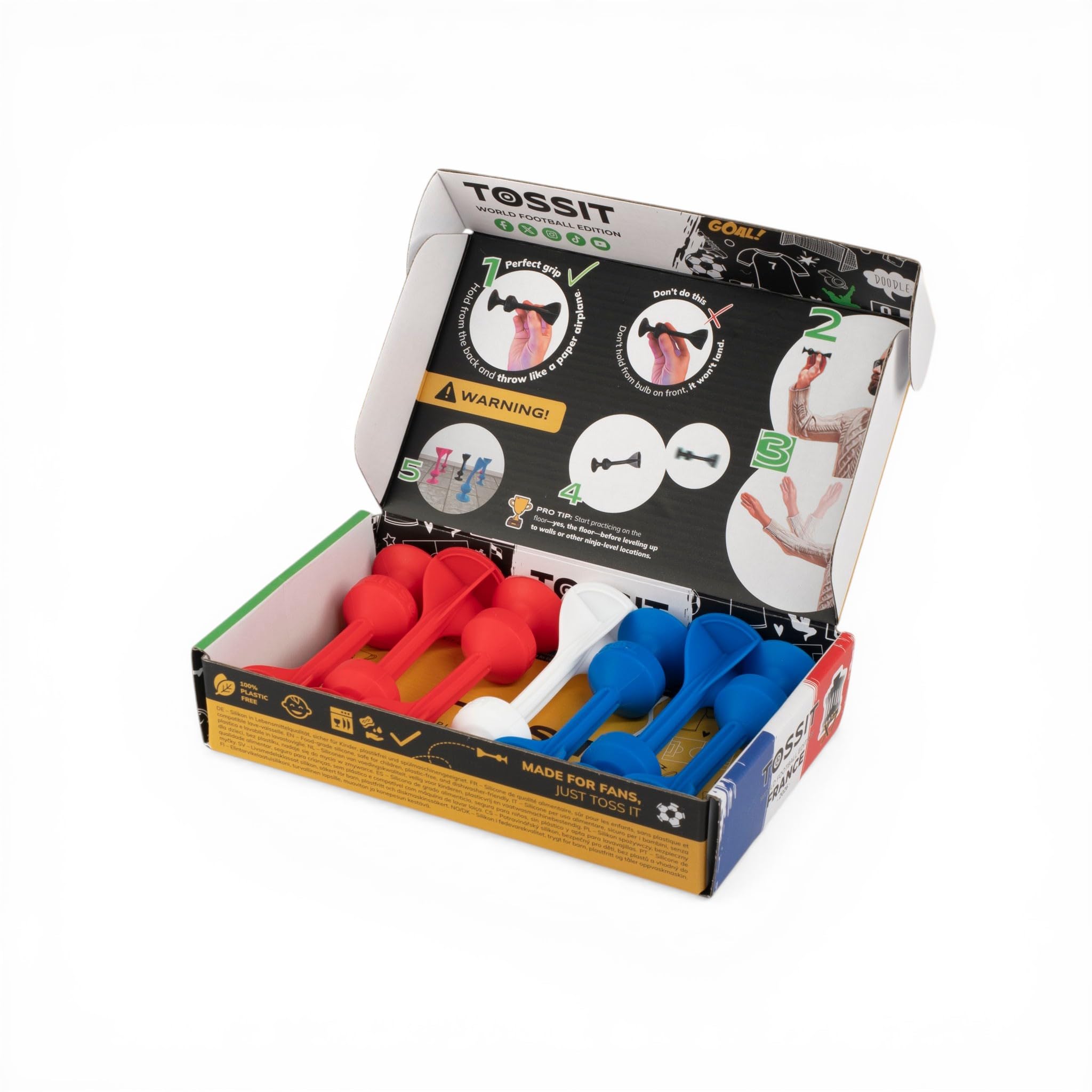 TOSSIT Jeu Fléchette Ventouse, Pétanque Intérieur Extérieur pour Sol et Mur, Silicone Puissant et Durable, World Football Edition
