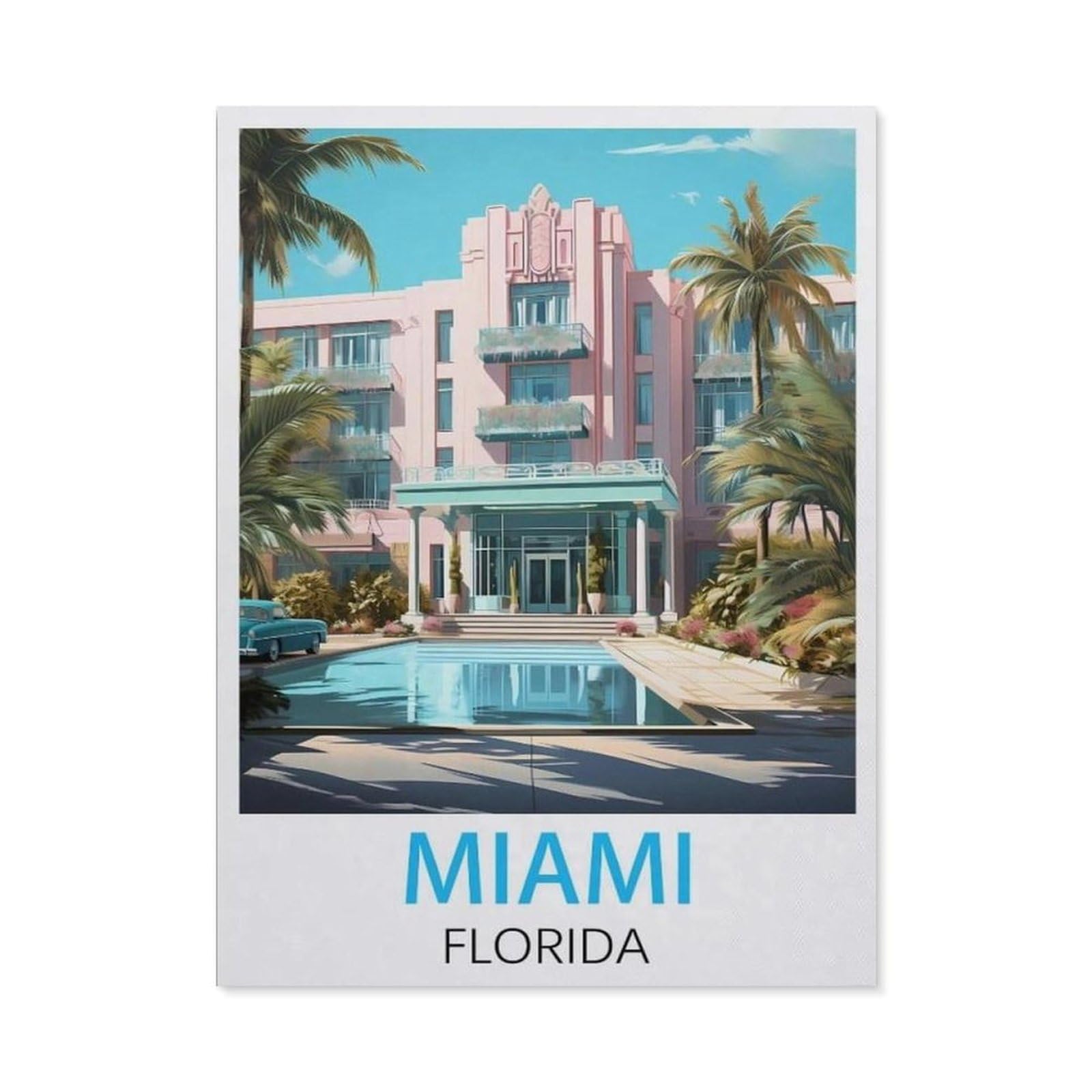 BEAYODKP 5D DIY Full Round Drill Diamond Painting，Miami Florida Vintage Travel Poster，Embroidery Full Round Diamond Cross Stitch Rhinestone Mosaic Decor Gift（40 x 50 cm/15.74 x 19.68 inches）-BZ23