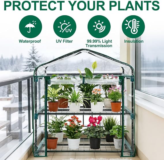 Mini Greenhouse Covers Replacement, 2 Tier Green House, PVC Growhouse | without Iron Frame, with Roll-Up Zipped Door, Plant Greenhouse Replacement Cover, for Small Garden, Patio and Balcony