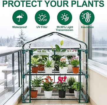 Mini Greenhouse Covers Replacement, 2 Tier Green House, PVC Growhouse | without Iron Frame, with Roll-Up Zipped Door, Plant Greenhouse Replacement Cover, for Small Garden, Patio and Balcony
