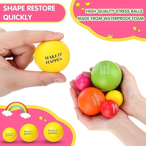 Miniatura 16 de Sotiff 100 bolas motivacionales para el estrés, de espuma colorida, citas inspiradoras, para aliviar el estrés, paquete de bolas de agradecimiento a