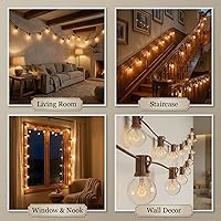Vista 7 de Tira de luces para exteriores de 50 pies, 53 bombillas de globo G40 de vidrio, iluminación de patio conectable de cable marrón, decoración