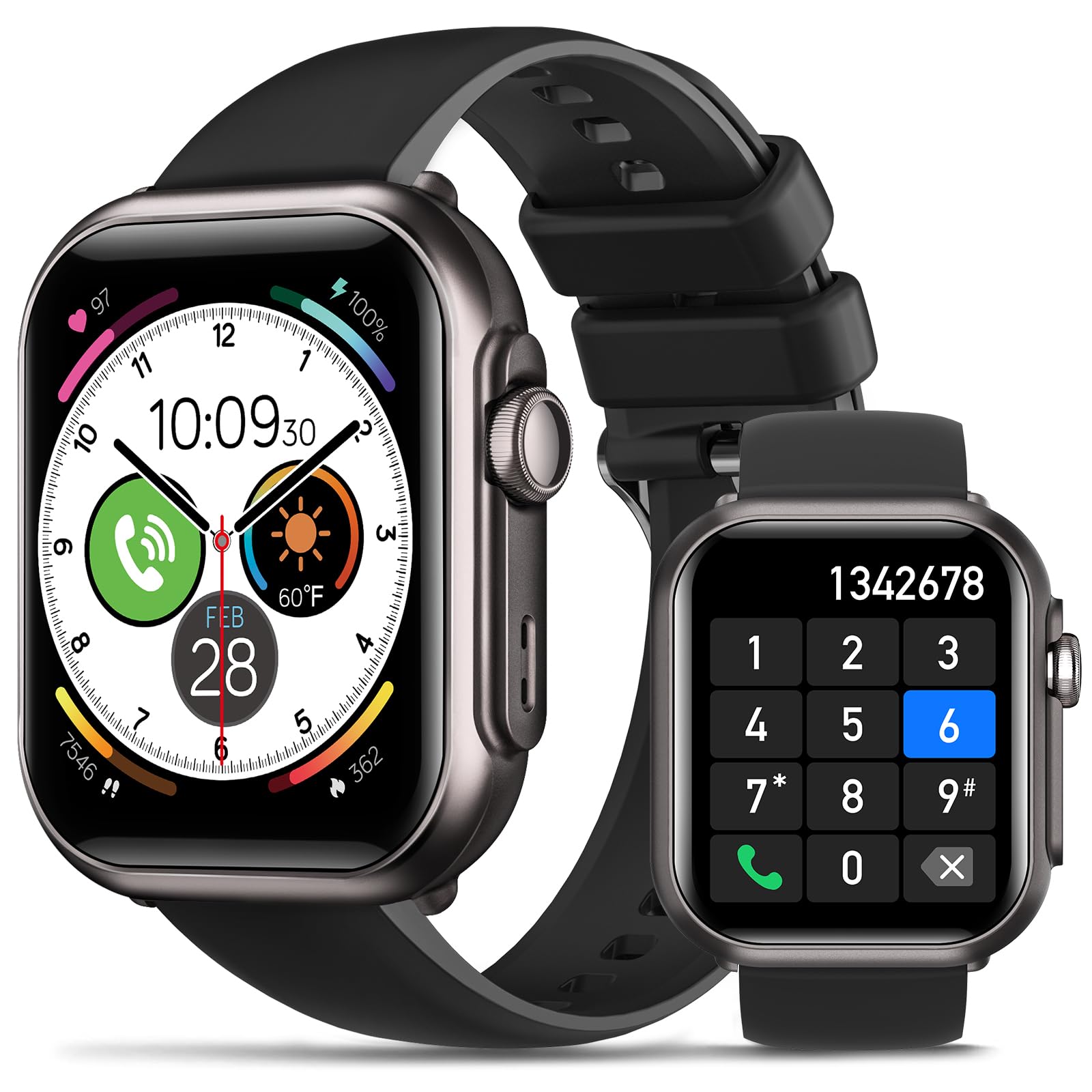 Reloj Inteligente Hombre con Batería 1000mAh, 1.85'' AMOLED Smartwatch Hombre con Llamadas/120+ Modos Deportivos/5ATM Impermeable/SpO2/Pulsómetro/Sueño, Fitness Tracker para Android iOS, Negro