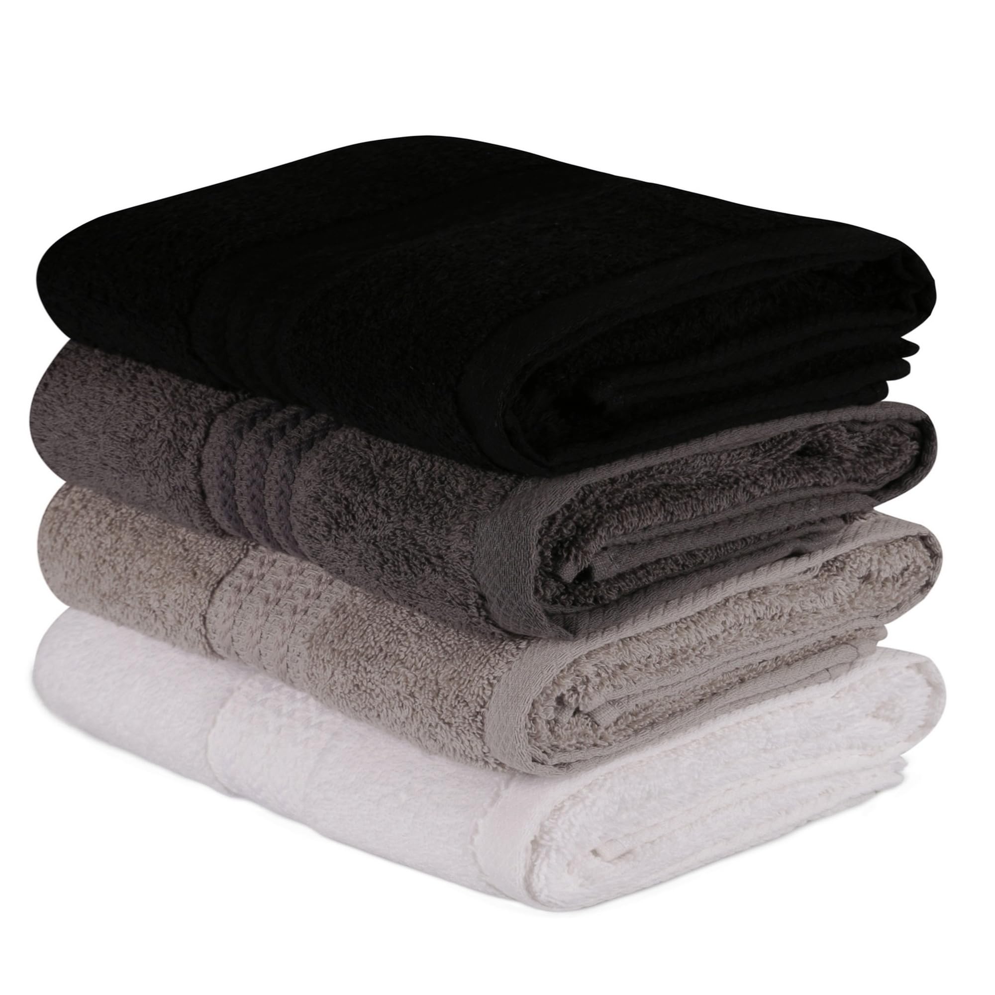 WELL HOME MOBILIARIO & DECORACIÓN Hand Towel Set (4 Piece) White, Grey, Dark Grey and Black, White Grey Dark Grey Black, 50x90