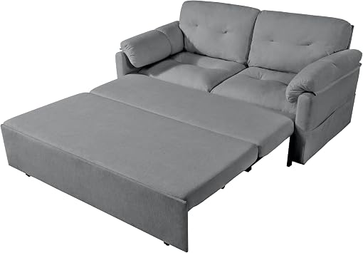 Convertible Pull Out Sofa Bed Queen Size, 3-in-1 Convertible Sleeper Couch with Side Storage,Multi-Functional Chenille Loveseat Sofa for Living Room,Bedroom,Apartment,Office Grey