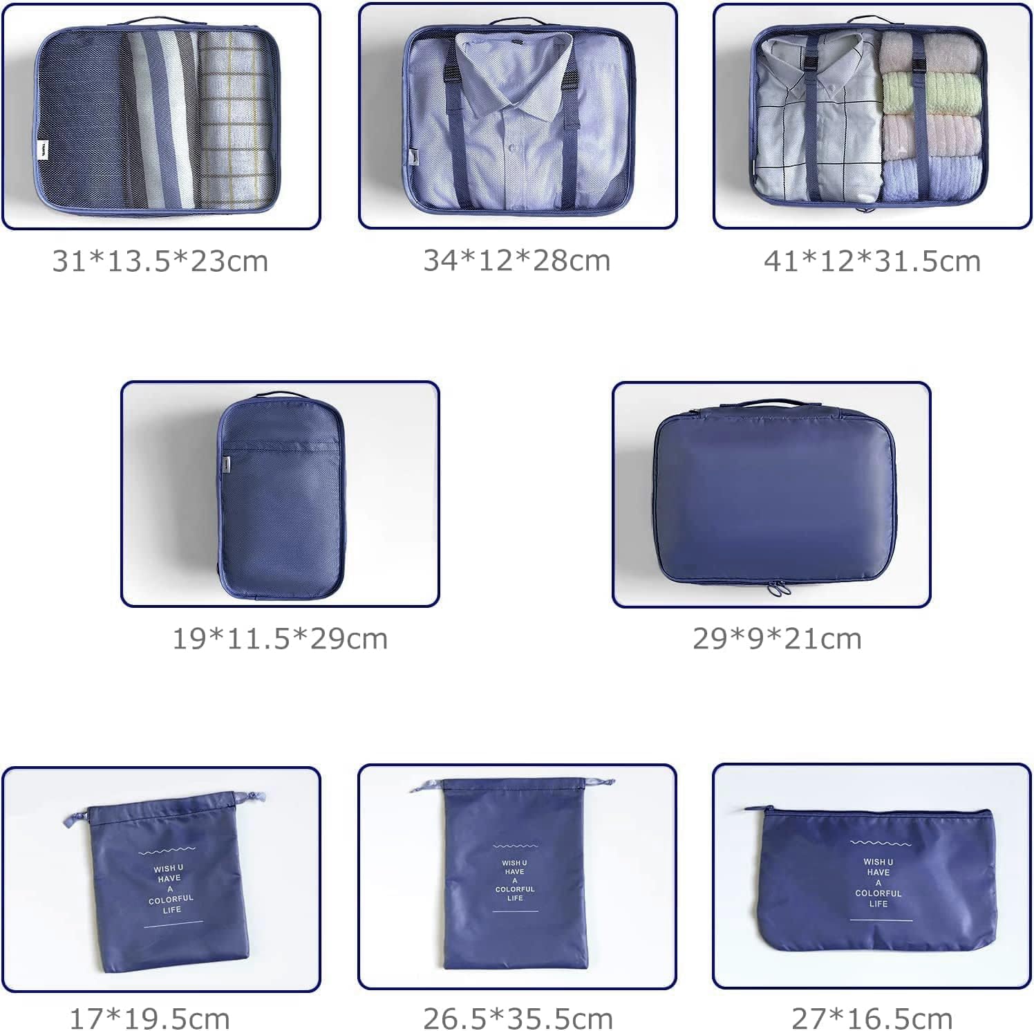 LANSKLBD 6/8 Set Packing Cubes for Suitcases Travel Luggage Packing Organizers,Travel Accessories Essentials Luggage Organizer with Shoe/Tioletry/Laundry Bag (Dark Blue, 8 set) view 4
