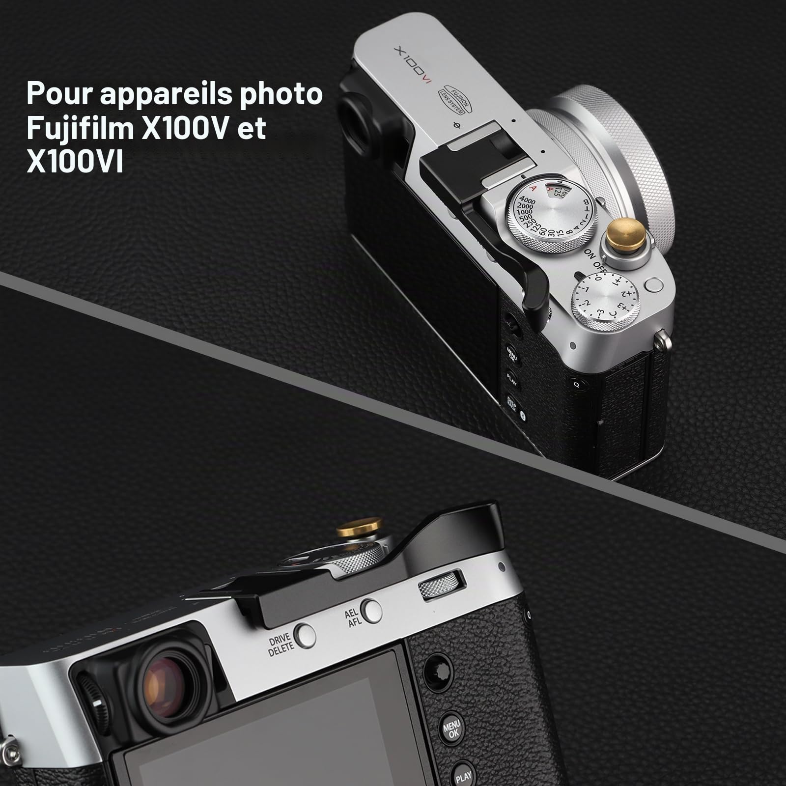 Poignée en métal pour appareil photo Fujifilm X100VI Fujinon X100V Accessoires Haoge THB-XVB Noir Hot Shoe Thumb Up Rest Grip