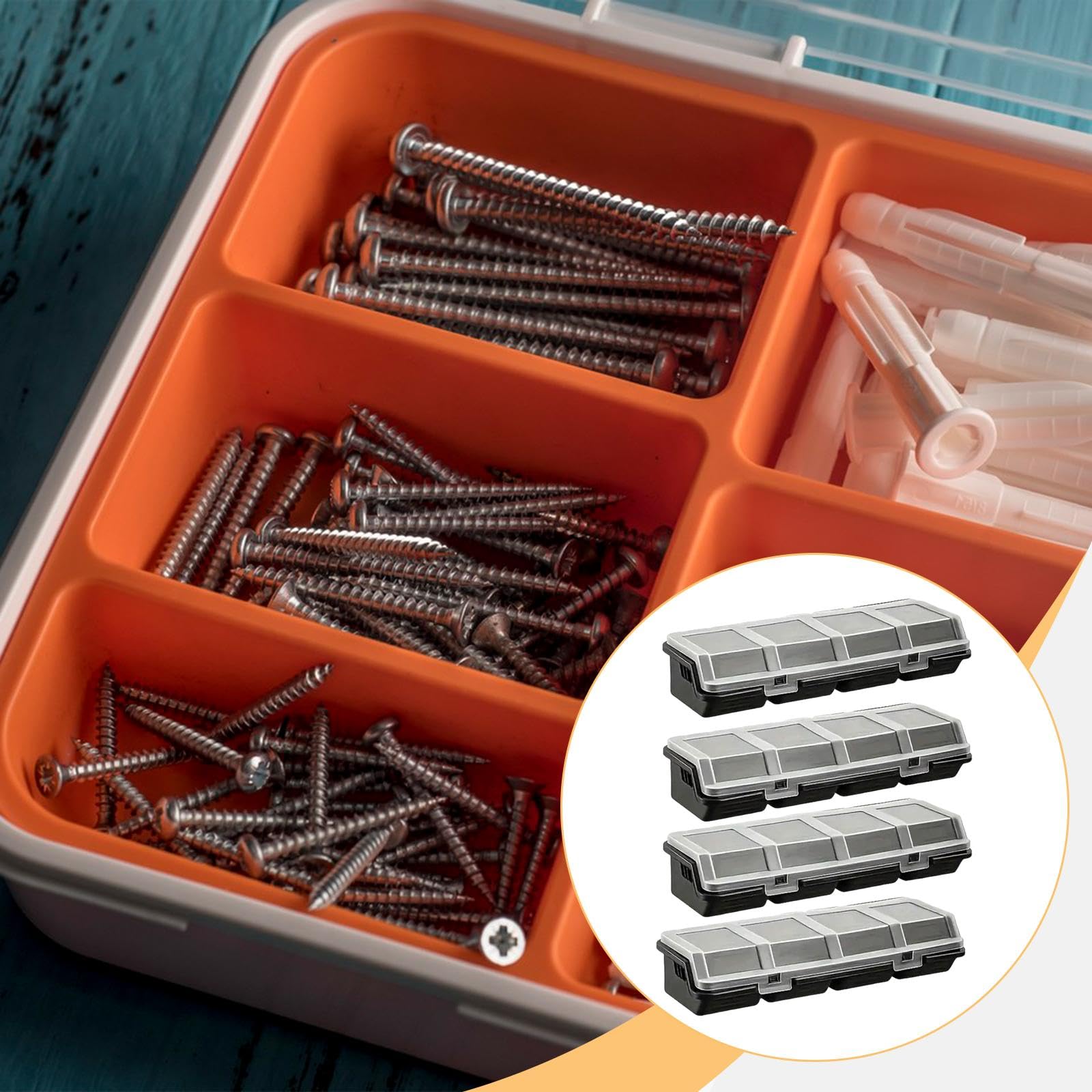 Organizador de Tornillos 4x con Tapas, 4 Compartimentos, Cajas, Estuches para Clavos, Tornillos, Componentes Electrónicos Y Hogar, Negro