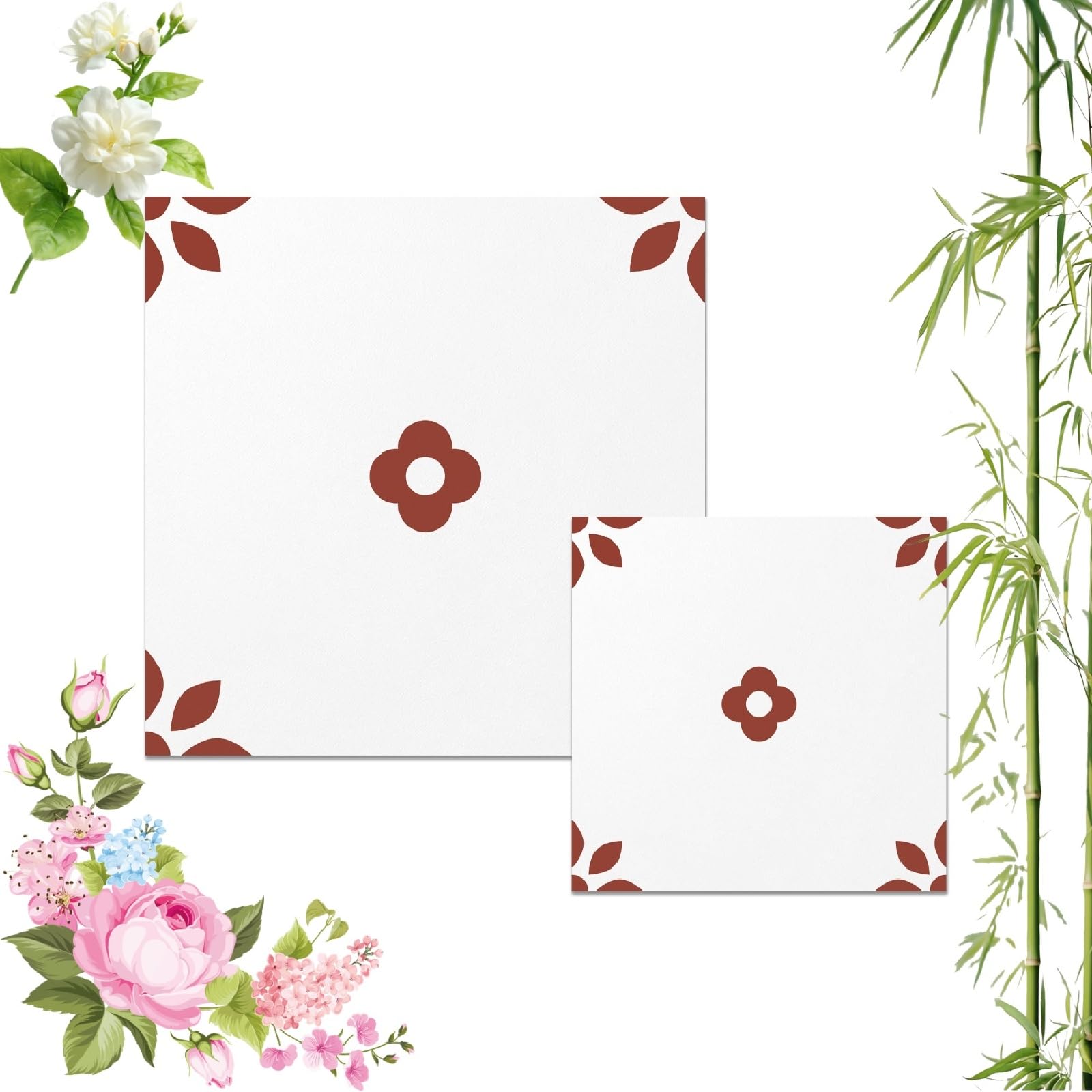 Self-Adhesive Wood Pattern Floor Tiles, 20pcs-30x30cm Vintage Floral Self Adhesive Vinyl Tile, Waterproof Removable Wall Floor Decal for Bathroom Kitchen Bedroom (10pcs-20x20cm,PTS64)