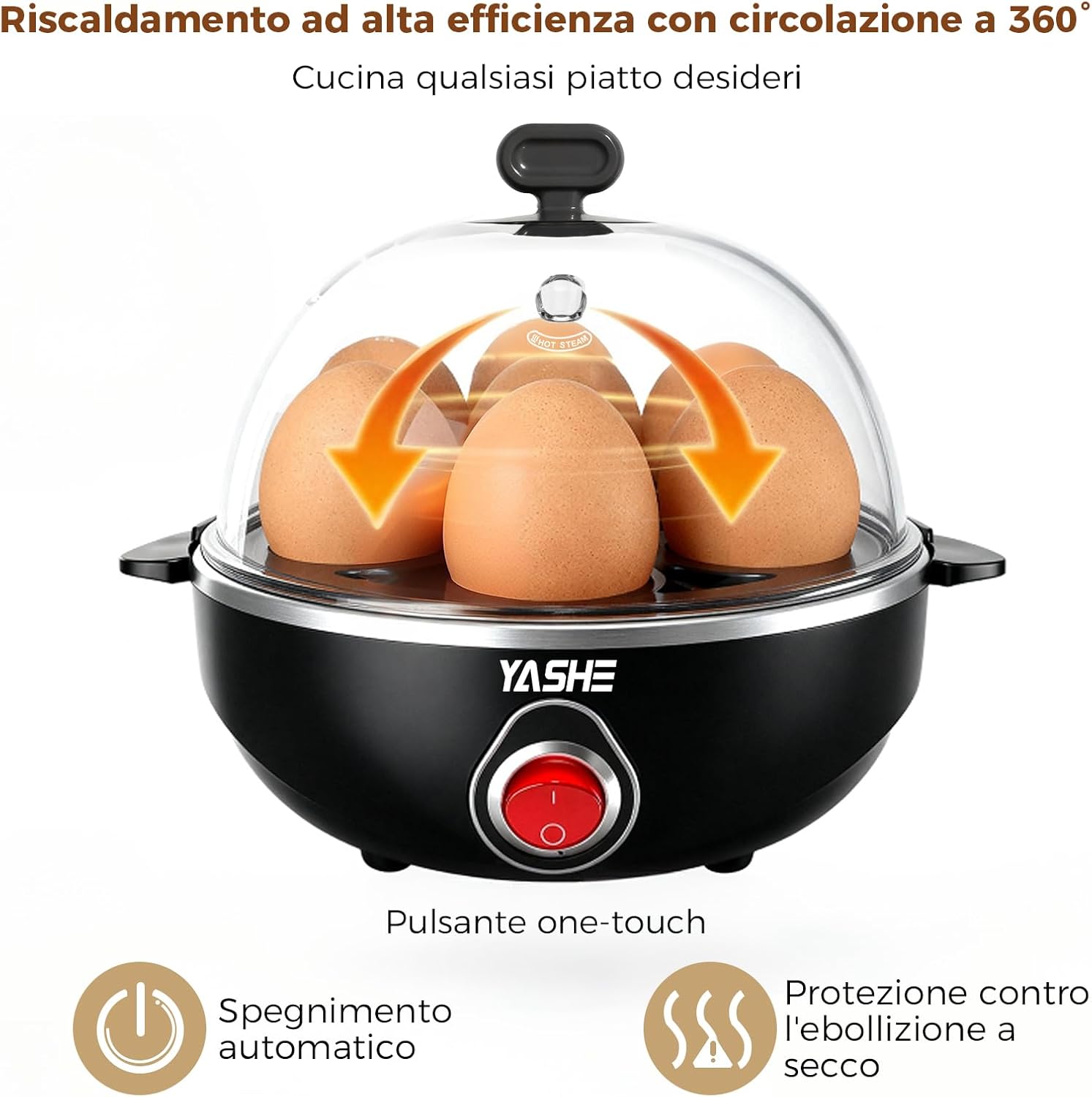 YASHE Electric Egg Cooker with transparent lid.