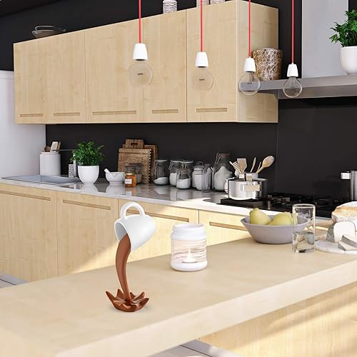 Miniatura 5 de Jetec Taza de café flotante, decoración de escultura, mini vertido de plástico, tazas de café, regalos para familiares y amigos (marrón)