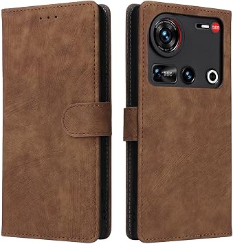 XINNI RFID Protective Phone Case for ZTE Nubia Z70 Ultra, PU/TPU Flip Leather Shockproof Cover, Brown