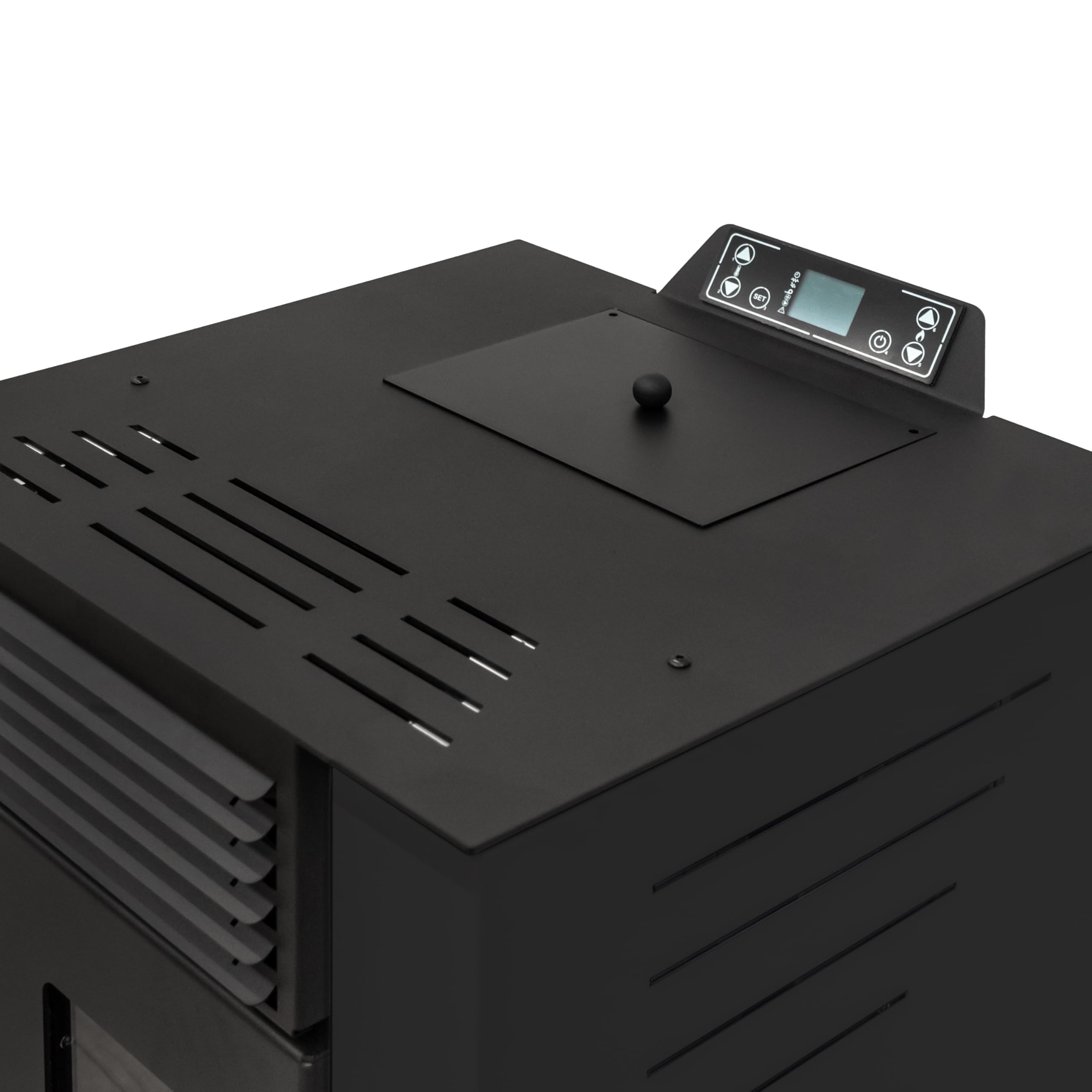 STUFE A PELLET ITALIA Qubo - Estufa de aire ventilada de 9 kW, eficiencia 91%, calienta 80 m², autonomía 21 h, programable, diseño compacto, 5 velocidades y potencia, color negro