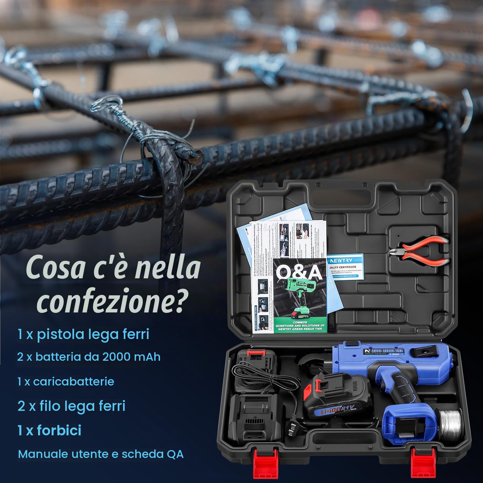NEWTRY 20 V - Legatrice per ferraglia automatica per barre in acciaio da 0,3 a 1,33 pollici (7 ~ 34 mm), con 2 pezzi. 2.0 Ah Batteria e Caricabatterie