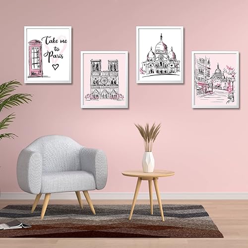 Miniatura 6 de Pajean 9 piezas de decoración de París para dormitorio, baño, arte de pared rosa de París, Torre Eiffel, impresiones artísticas románticas,