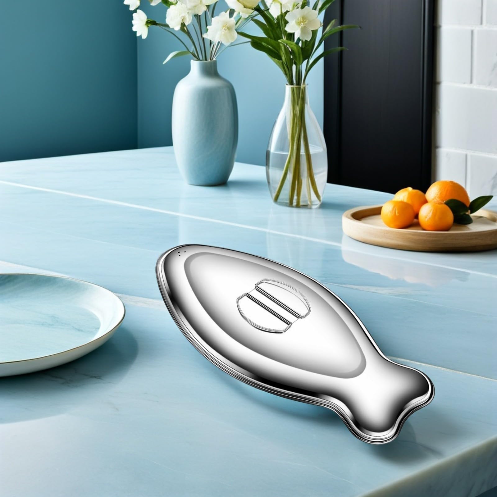 Piatto per Pesce Fumante Ovale in Acciaio Inox Decorativo | Argento, per Cottura di Frutti di Mare Indoor e Griglia Outdoor, Circolazione Vapore Uniforme