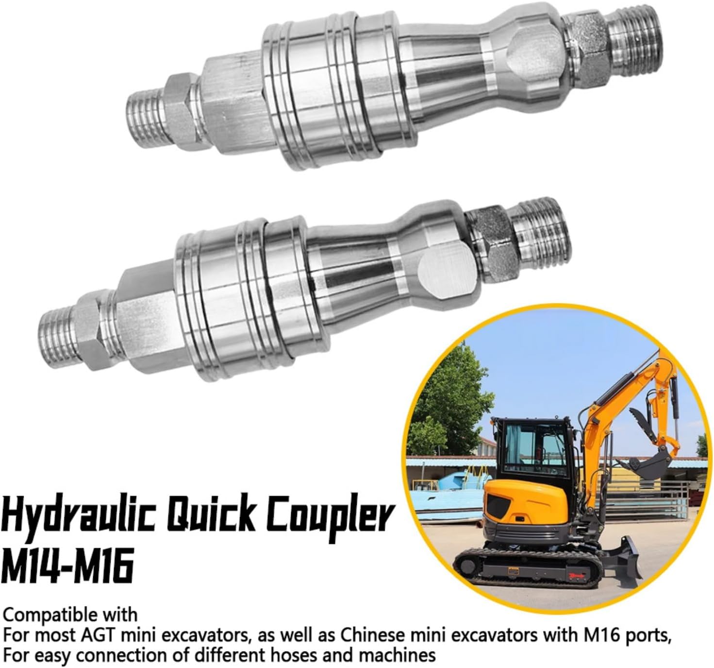M14-M16 Hydraulic Adapter Compatible with AGT Mini Excavators, M14 to M16 Connector, Quick Coupling Connector, Hydraulic Hose Converter, 2 Metric Fittings 2 Female Fittings