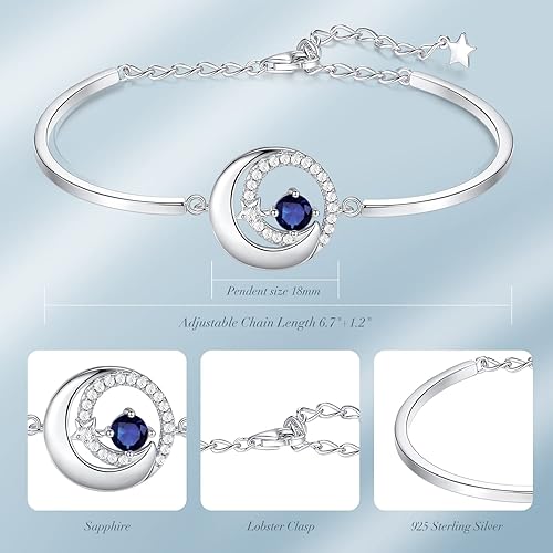 Miniatura 5 de FANCIME Pulseras de piedra natal de plata de ley 925 con dije de luna y estrella, joyería fina, regalo de cumpleaños, aniversario, día de Navidad,