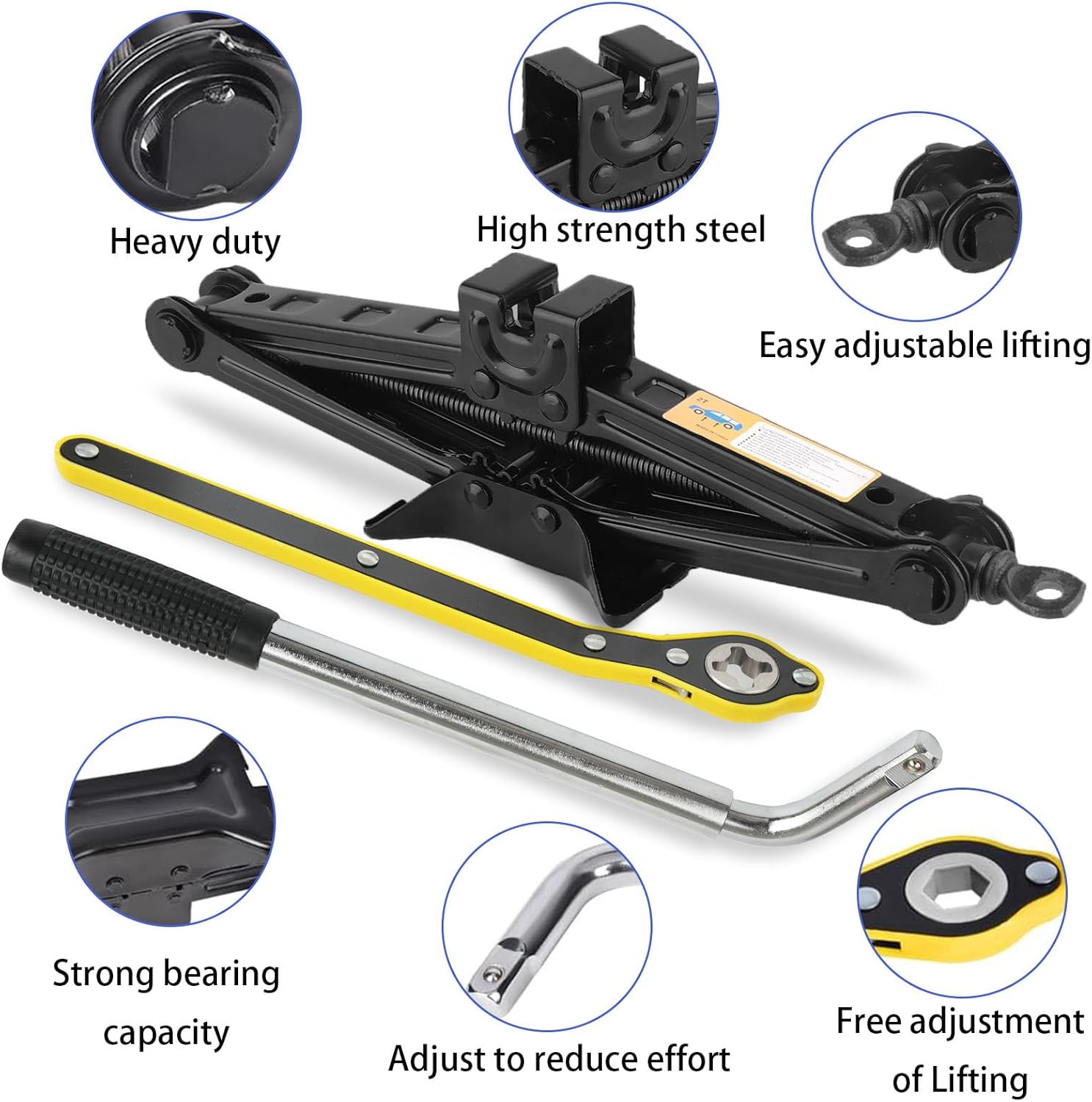 Scissor Jack Kit - 2 Ton (4409 Lbs) Tire Changing Kit with Lug Wrench, Emergency Spare Tire Removal Tool for Car, Truck, SUV (15pcs)