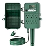 BN-LINK Outdoor Power Stake, 7-Day Programmable Digital Timer, 6 Outlets, 6FT Extension Cord, Waterproof Perfect for Christmas, Halloween, Garden Decorations, ETL Listed