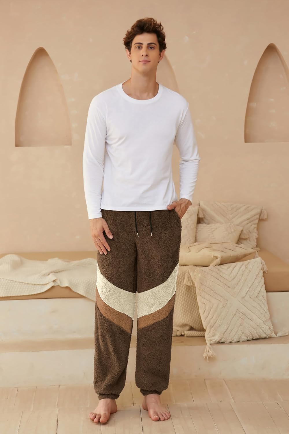 ZAFUL Men's Fluffy Teddy Beam Feet Pants Plush Warm Soft Pajama Pants Winter Cozy Fleece Baggy Lounge Trouser Sleepwear - Image 5