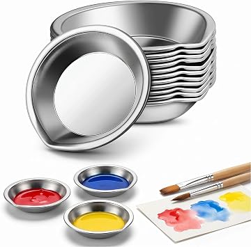 12pcs Stainless Iron Small Round Paint Tray Paint Mixing Palette Tray Painting Color Palette,Mini Metal Watercolor Palette Set Suitable for Mixing of Various pigments,Including Airbrush Paint