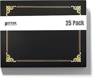 Better Office Products 25 Pack Black Certificate Holders, Diploma Holders, Document Covers with Gold Foil Border, by, for ...