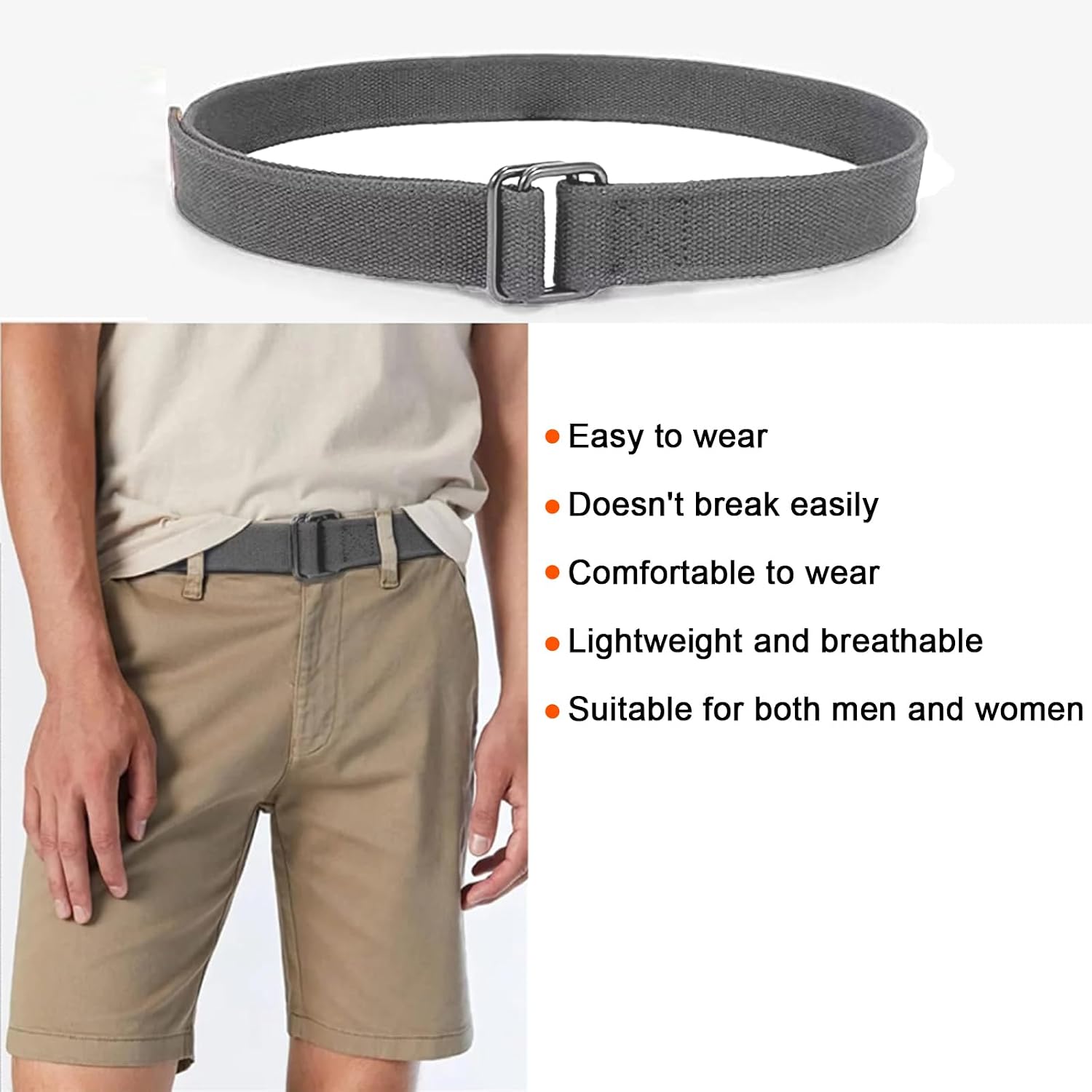 Web Belt 2Pcs - 51.18inch Casual Double Ring Cloth Belt with Double D-ring