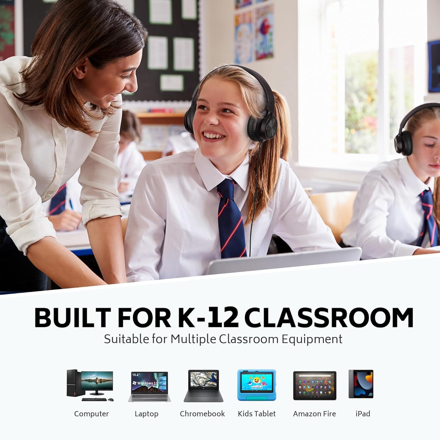 AILIHEN Lot de 12 écouteurs filaires en vrac avec microphone pour salle de classe K-12, étudiants, adolescents, prise jack 3,5 mm pour Chromebook, ordinateur, ordinateur portable (noir)