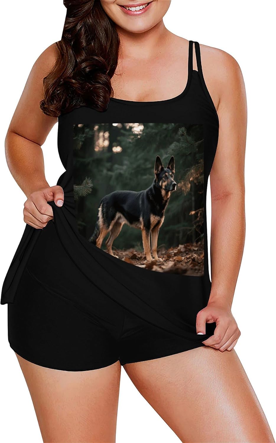 Handsome Dog Tankini Swimsuits for Women Tummy Control Two Piece Bathing Suits Swim Tops with Boy Shorts