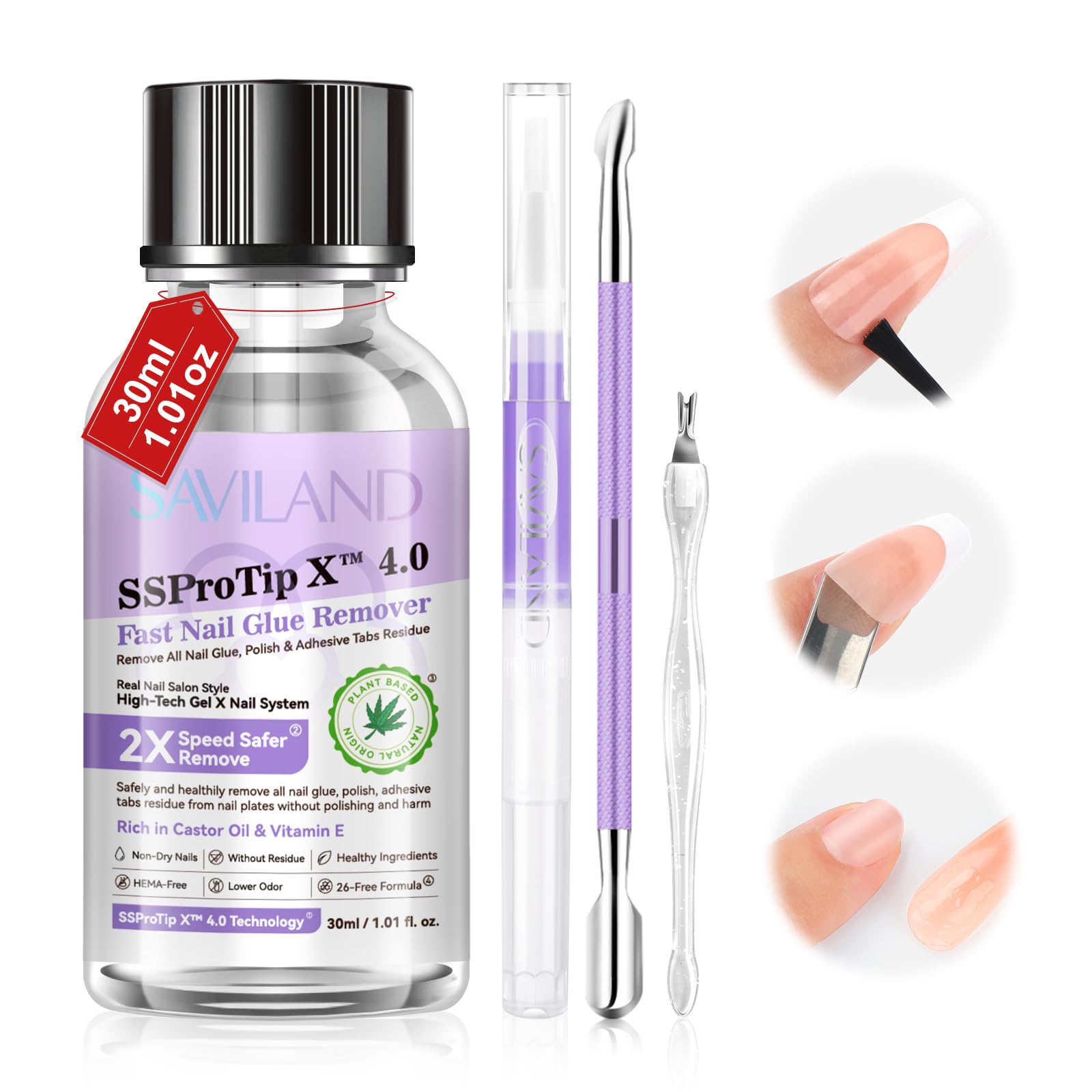 SAVILAND Nagelkleber-Entferner Kit – Mit Rizinusöl & Nagelhautpflege – Für Press On Nails & Nagelspitzen