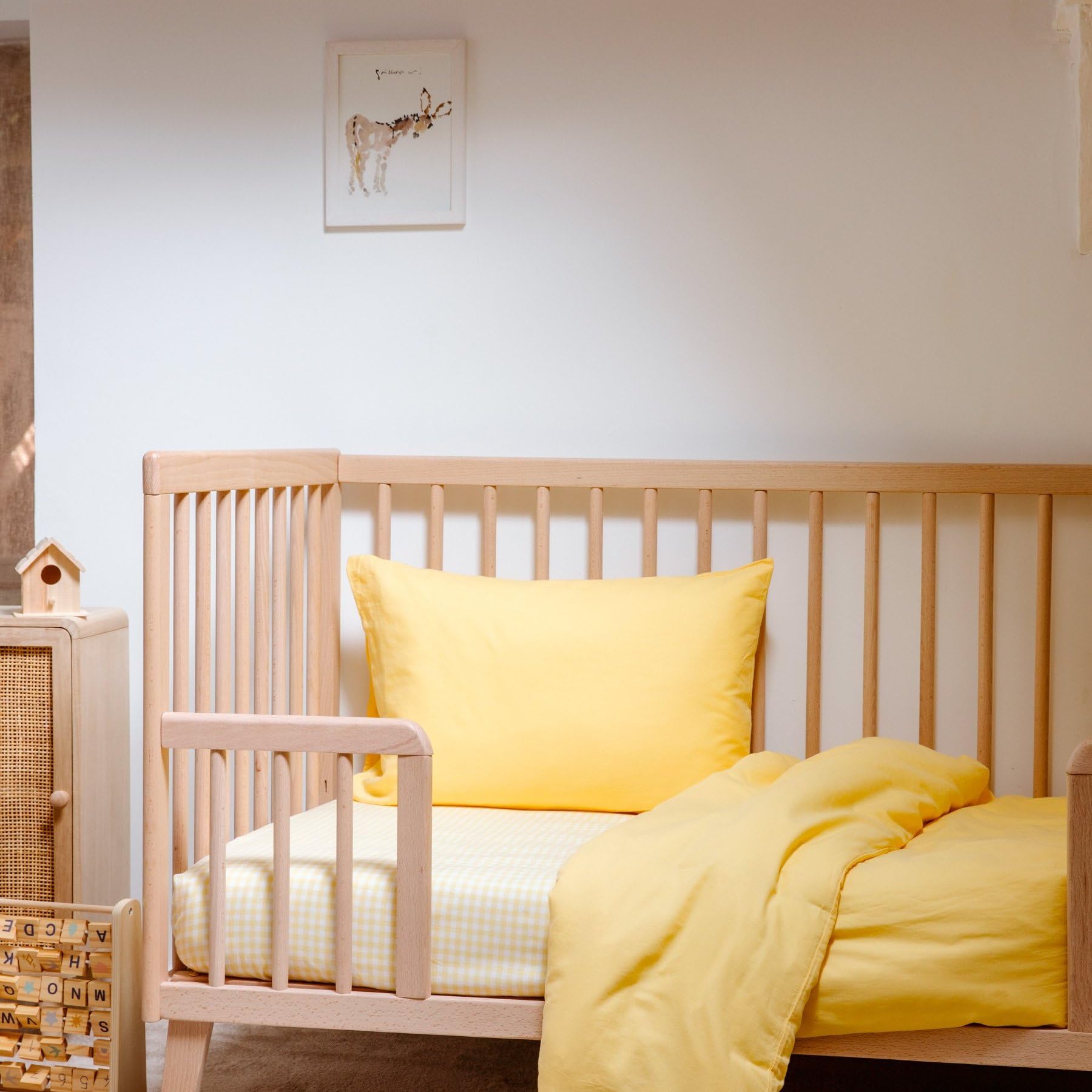 Kadolis - Drap Housse bébé d%d GOTS - Motif Vichy - Percale de Coton Bio - Doux et Confortable