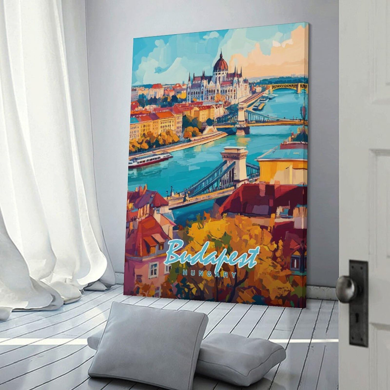 Junmoney Room Decor Wall Art Budapest Cityscape, 24x36inch(60x90cm), for Living Room, Lounge Or Sitting Room, Canvas Styling for A Polished Room Look